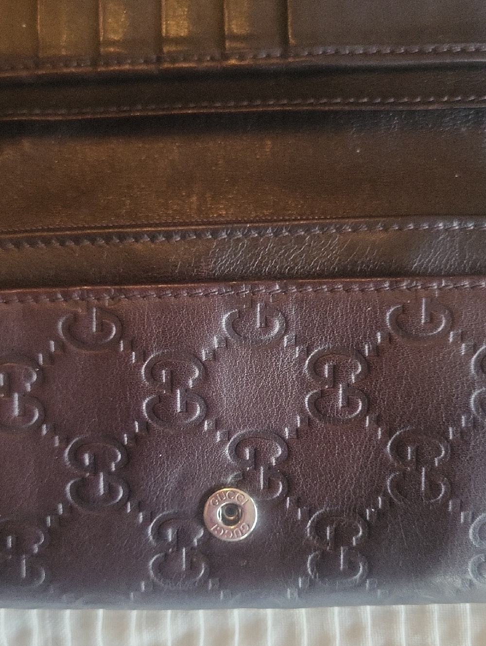 Gucci Dark Brown Leather Embossed GG Continental Wallet - Picture 6 of 9